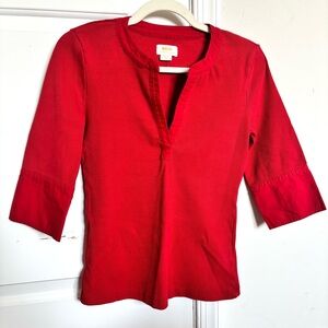 Anthropologie Red Split-Neck 3/4 Sleeve Top